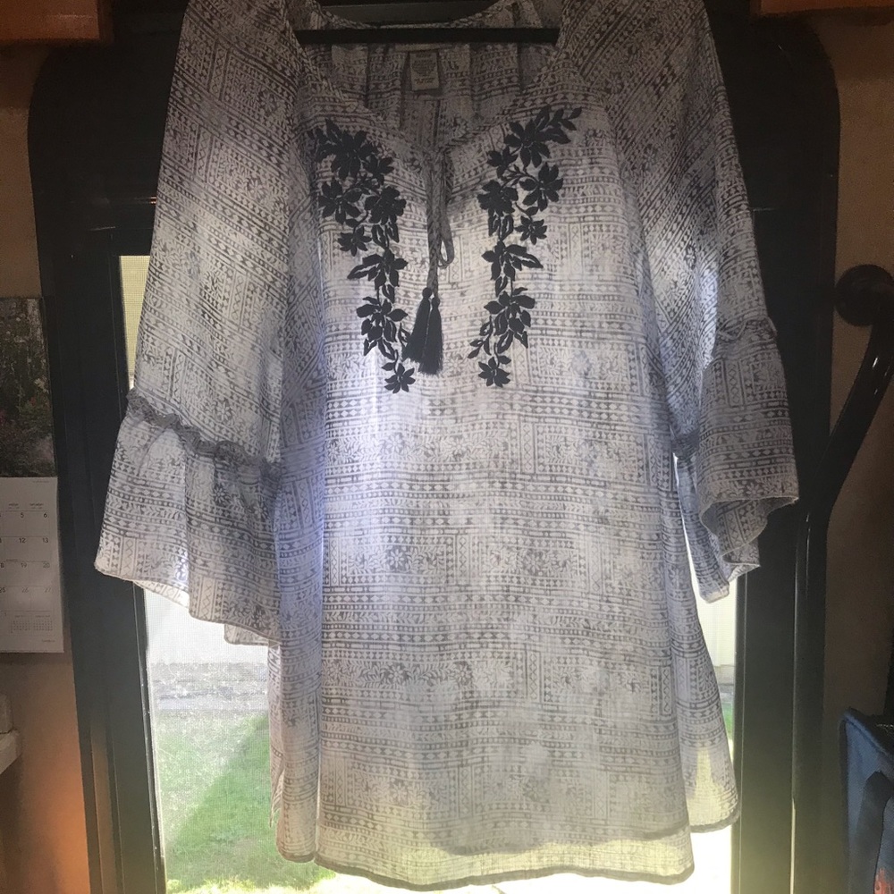 Boho chic Blue and White Blouse